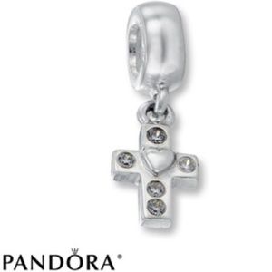 Pandora Charm - Cross with Heart and CZ